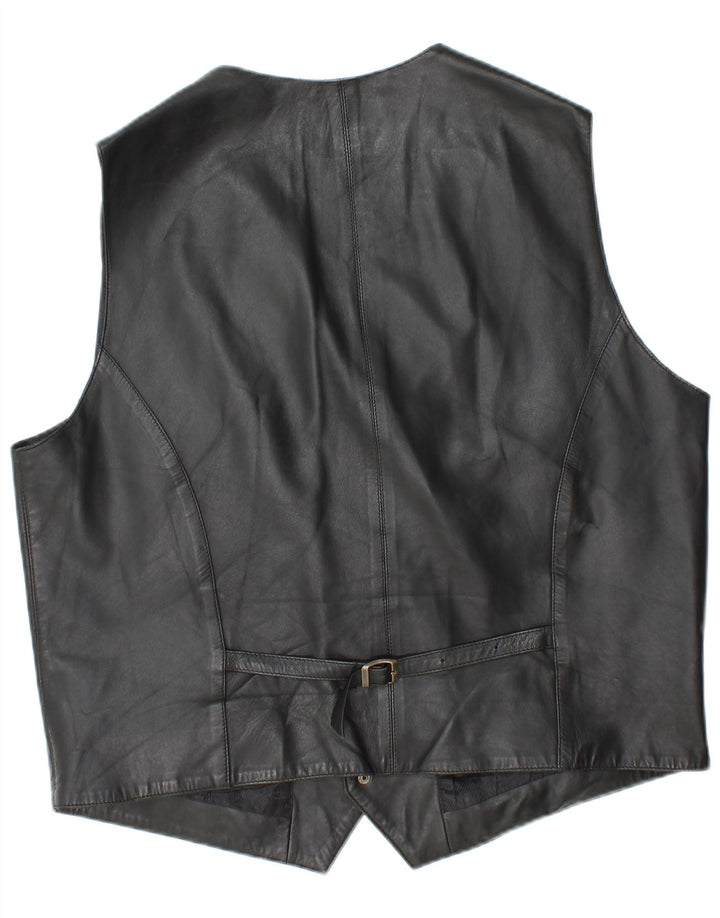Vintage Mens Leather Waistcoat 2XL Black Leather