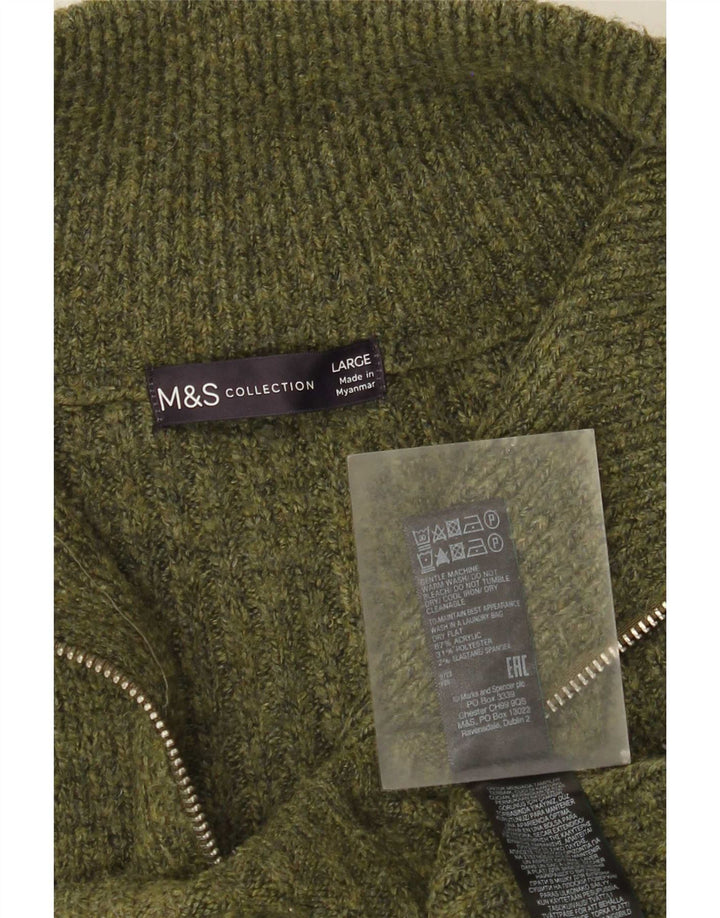 Marks & Spencer Mens Zip Neck Jumper Sweater Large Green Acrylic