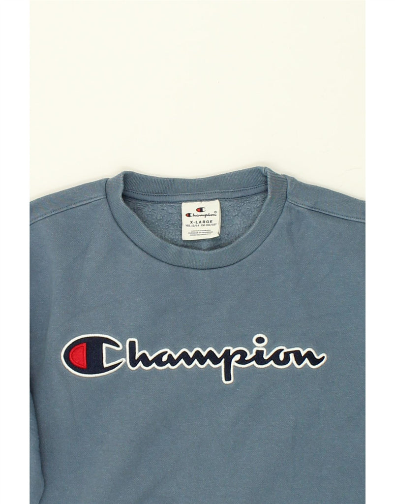 CHAMPION Boys Graphic Sweatshirt Jumper 13-14 Years XL Blue Vintage Champion and Second-Hand Champion from Messina Hembry 