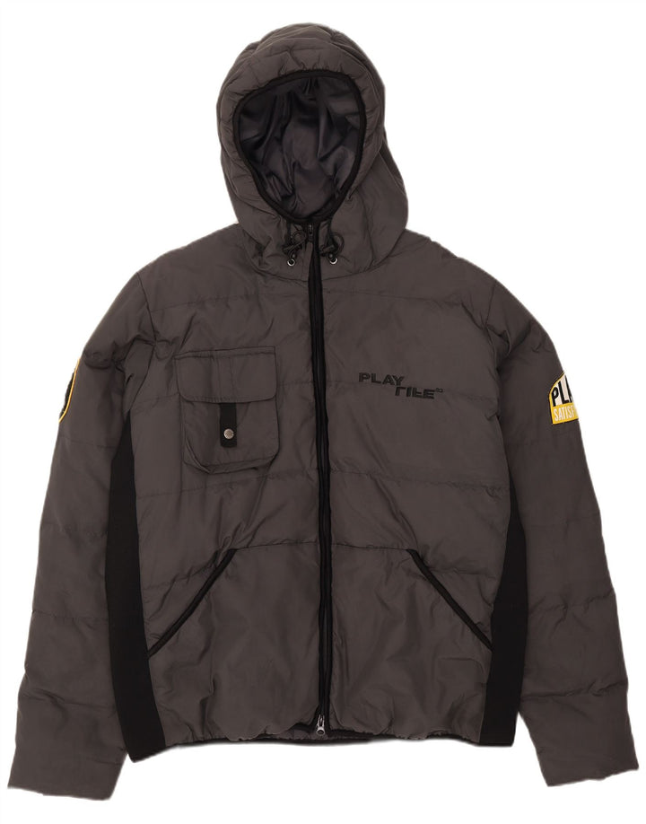 Playlife Mens Hooded Padded Jacket UK 44 2XL Grey Colourblock Polyester