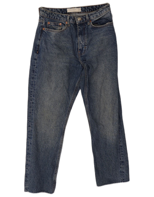 Topshop Womens Crop Straight Jeans UK 8 Small W26 L24 Blue Cotton
