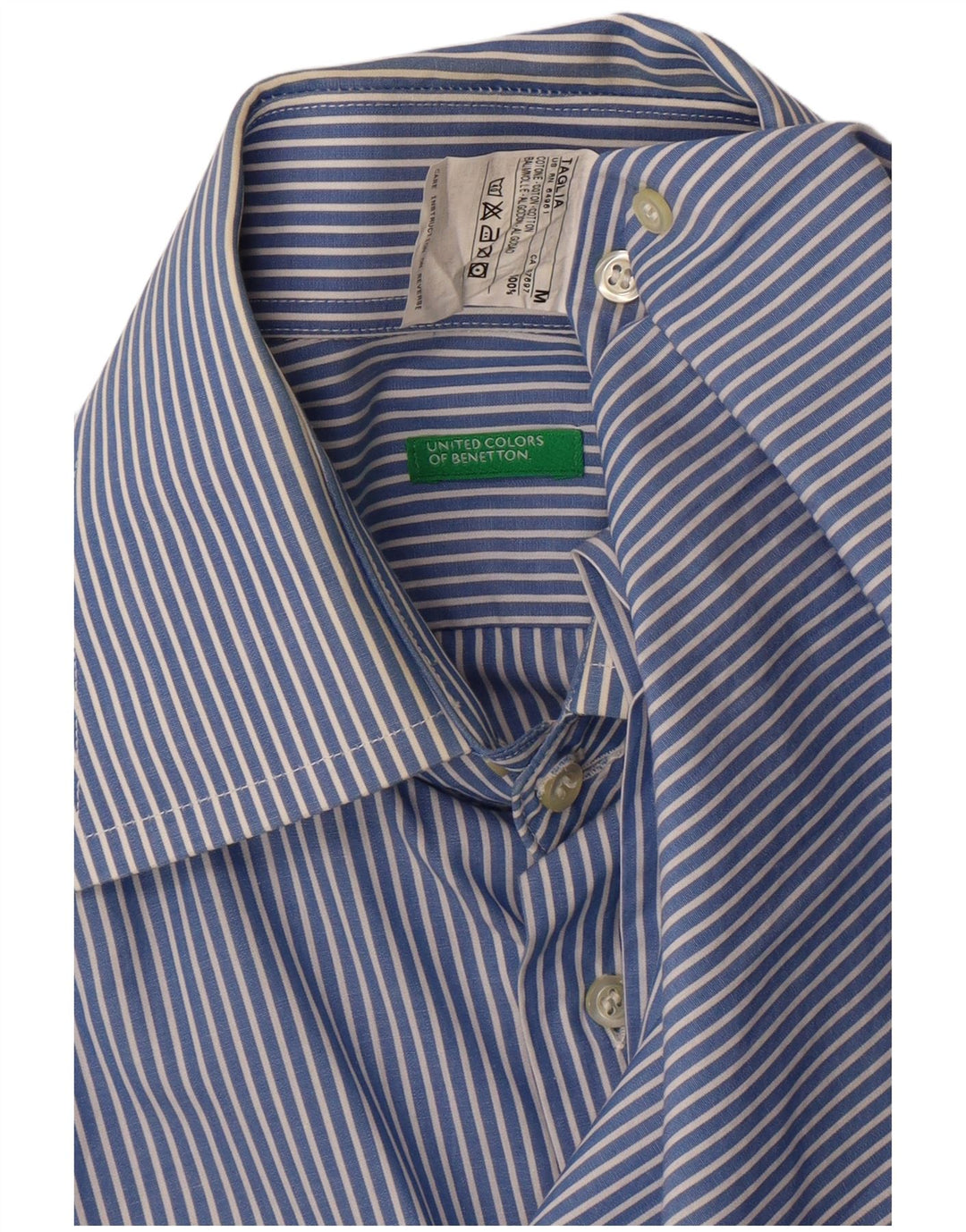BENETTON Mens Shirt Medium Blue Striped Cotton