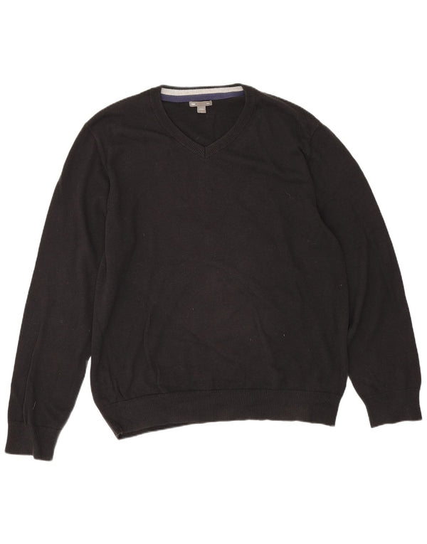 Gap Mens V-Neck Jumper Sweater Large Black Cotton