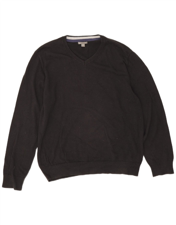 Gap Mens V-Neck Jumper Sweater Large Black Cotton