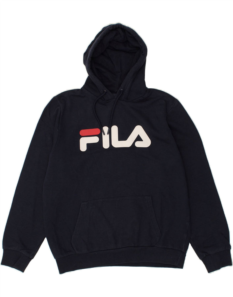 FILA Mens Graphic Hoodie Jumper Medium Navy Blue Cotton | Vintage Fila | Thrift | Second-Hand Fila | Used Clothing | Messina Hembry 