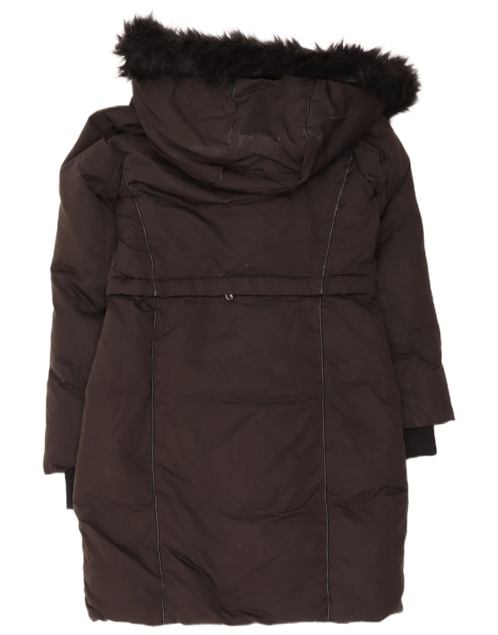 Zara Womens Hooded Padded Coat UK 14 Medium Black Polyester