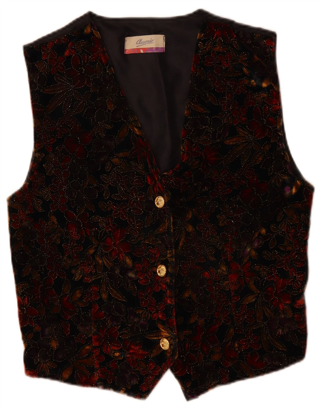 ACCORDO Womens Waistcoat UK 14 Medium Black Floral Classic