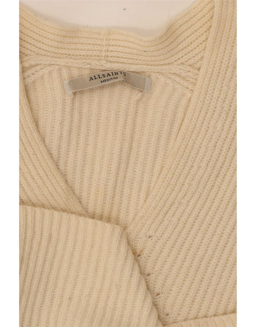 All Saints Womens Oversized V-Neck Jumper Sweater UK 14 Medium Off White