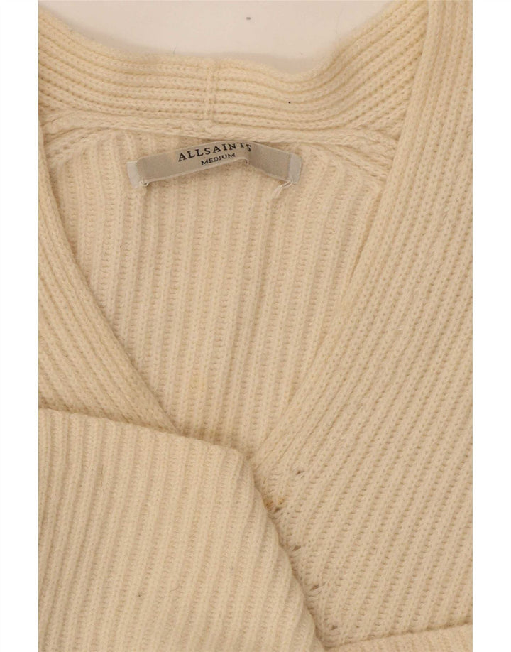 All Saints Womens Oversized V-Neck Jumper Sweater UK 14 Medium Off White