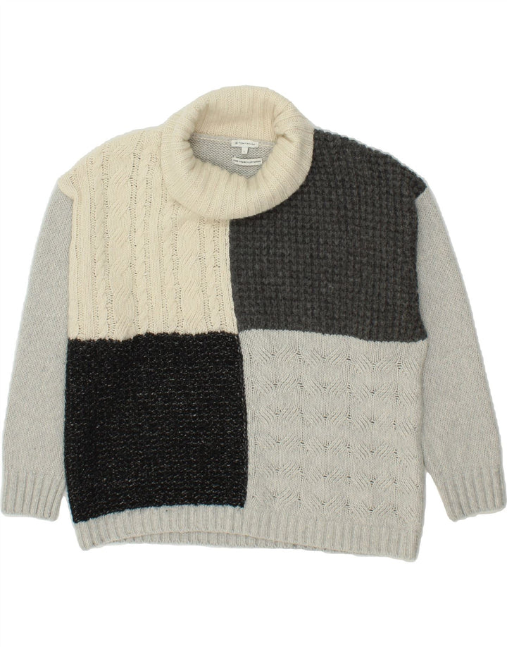 TOM TAILOR Womens Roll Neck Jumper Sweater UK 16 Large Grey Colourblock Vintage Tom Tailor and Second-Hand Tom Tailor from Messina Hembry 