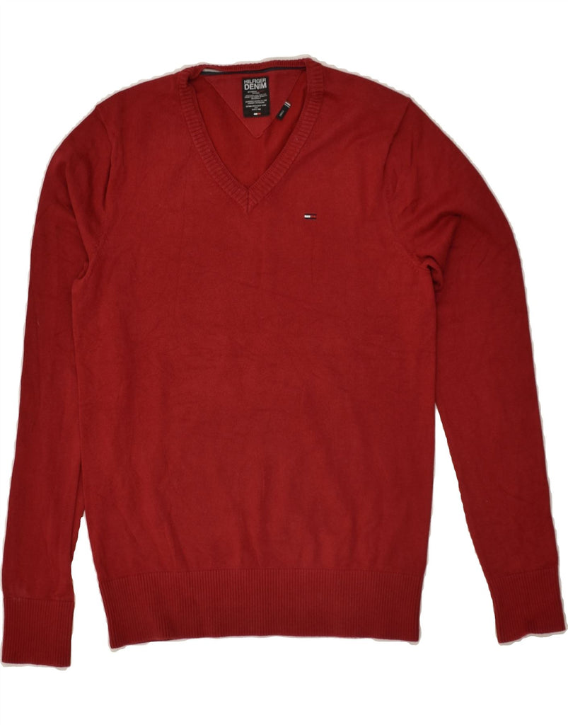 TOMMY HILFIGER Mens V-Neck Jumper Sweater Small Red | Vintage Tommy Hilfiger | Thrift | Second-Hand Tommy Hilfiger | Used Clothing | Messina Hembry 