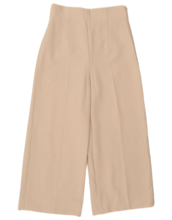 Zara Womens High Waist Wide Leg Cropped Trousers Small W26 L23 Beige