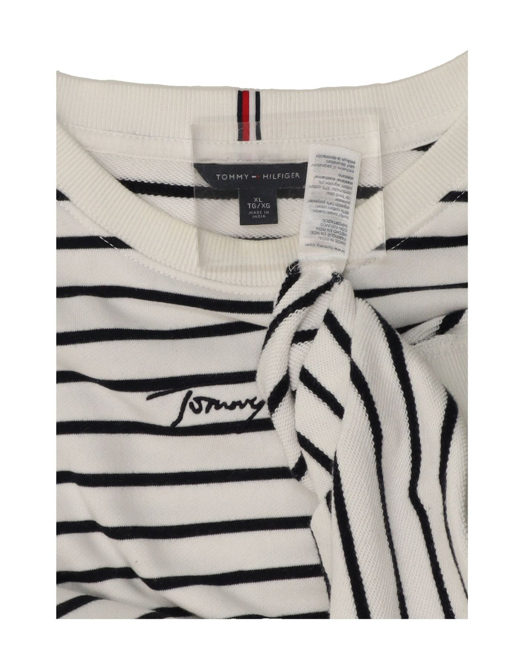 TOMMY HILFIGER Womens Oversized Sweatshirt Jumper UK 18 XL White Striped Vintage Tommy Hilfiger and Second-Hand Tommy Hilfiger from Messina Hembry 
