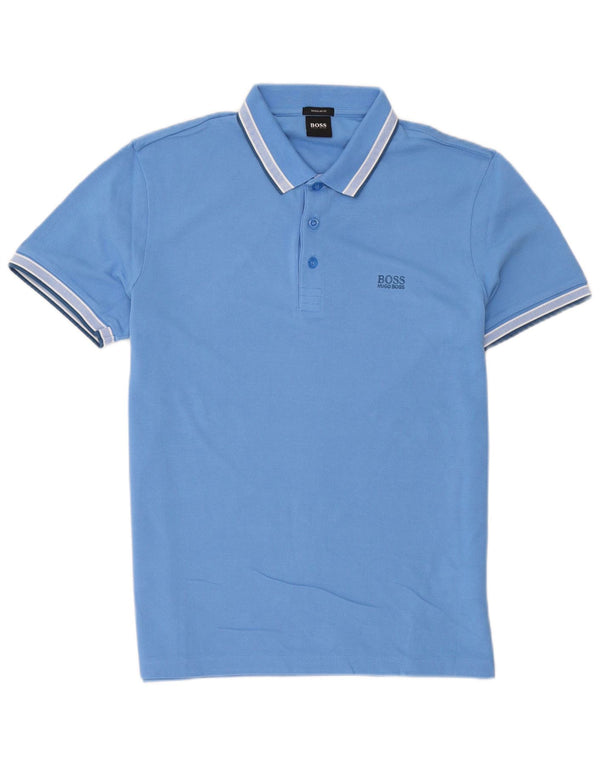 Hugo Boss Mens Regular Fit Polo Shirt Large Blue Striped Cotton