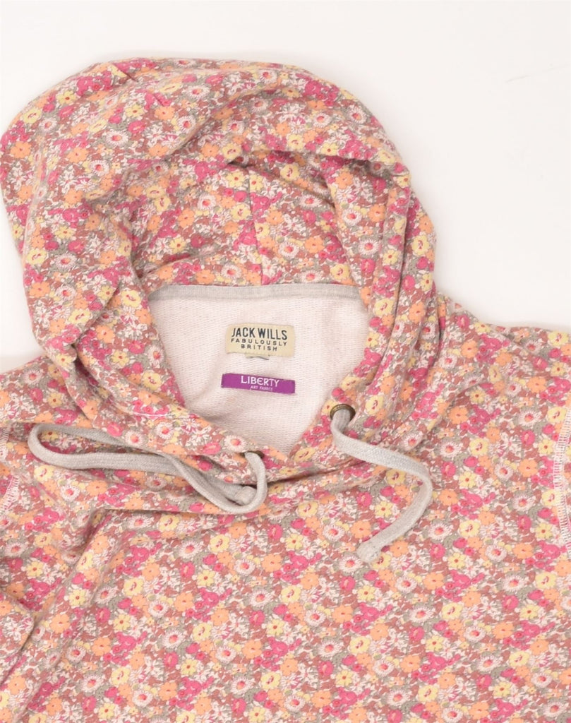 JACK WILLS Womens Hoodie Jumper UK 12 Medium Pink Floral Cotton | Vintage Jack Wills | Thrift | Second-Hand Jack Wills | Used Clothing | Messina Hembry 