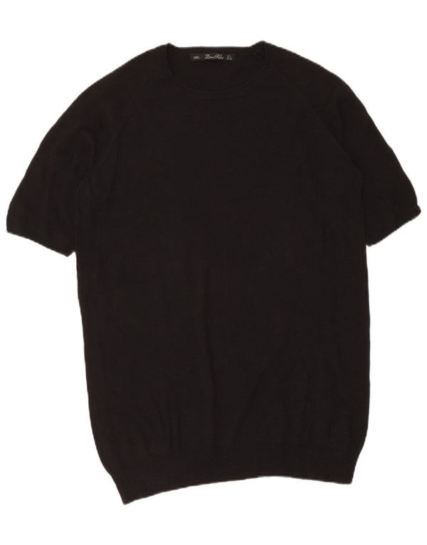 Zara Womens Short Sleeve Boat Neck Jumper Sweater UK 16 Large Black