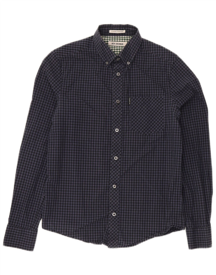 BEN SHERMAN Mens Shirt XS Navy Blue Gingham Cotton