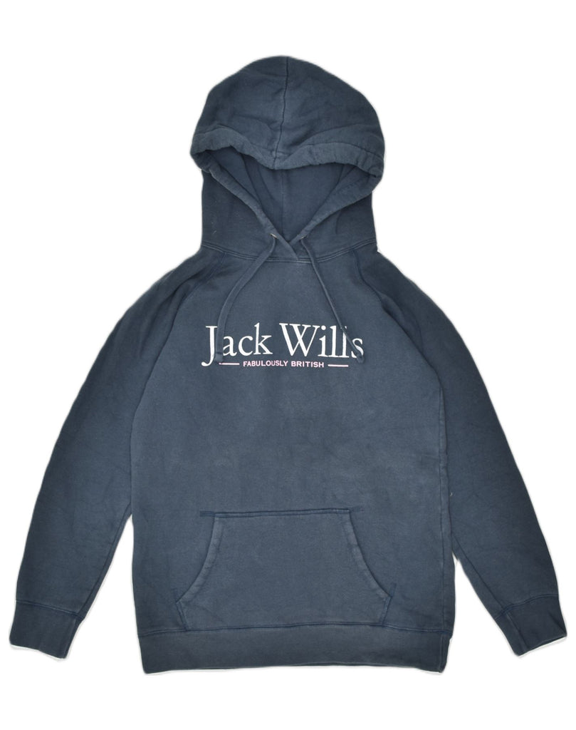 JACK WILLS Womens Graphic Hoodie Jumper UK 8 Small Navy Blue Cotton | Vintage | Thrift | Second-Hand | Used Clothing | Messina Hembry 