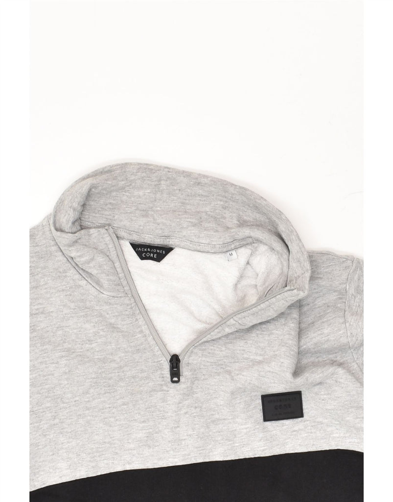 JACK & JONES Mens Core Zip Neck Sweatshirt Jumper Medium Grey Colourblock | Vintage Jack & Jones | Thrift | Second-Hand Jack & Jones | Used Clothing | Messina Hembry 