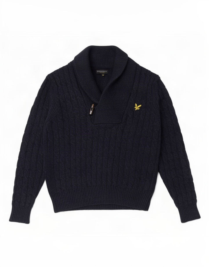 Lyle & Scott Mens Shawl Neck Jumper Sweater Medium Navy Blue Wool