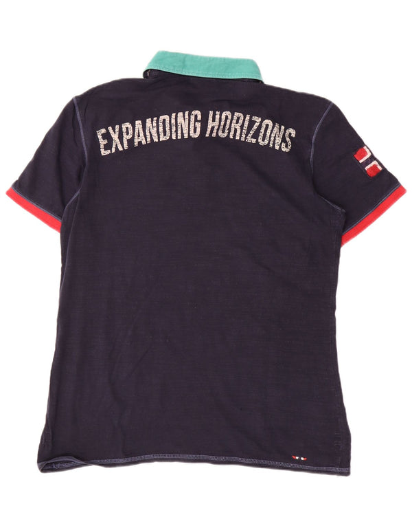Navigare Mens Graphic Rugby Polo Shirt Large Navy Blue Colourblock