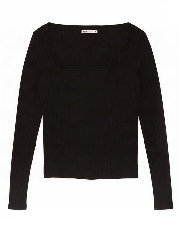 Zara Womens Crop Top Long Sleeve UK 14 Large Black
