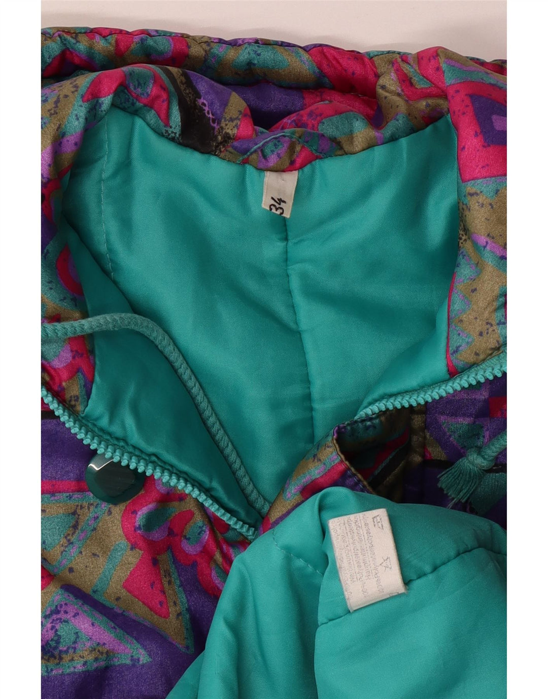 VINTAGE Girls Hooded Windbreaker Coat 15-16 Years Multicoloured Geometric