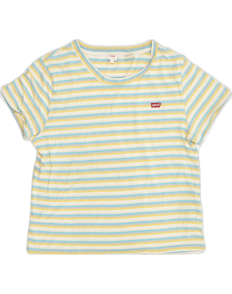 LEVI'S Womens Crop T-Shirt Top UK 10 Small Yellow Striped | Vintage Levi's | Thrift | Second-Hand Levi's | Used Clothing | Messina Hembry 