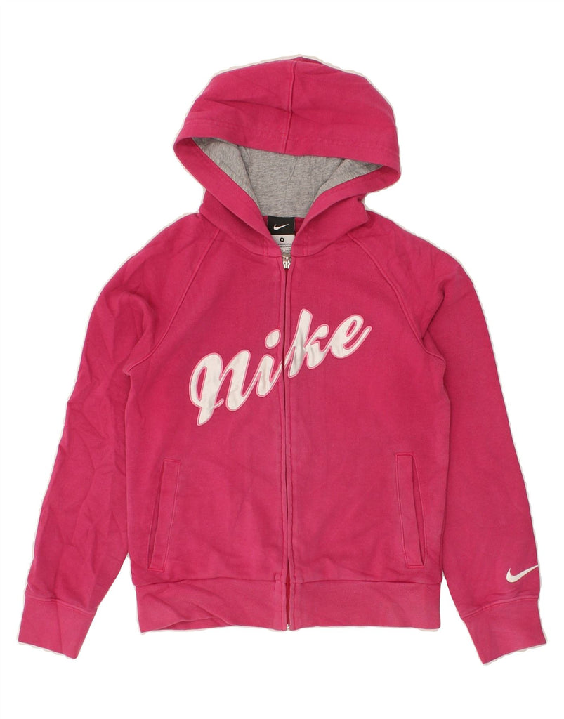 NIKE Girls Graphic Zip Hoodie Sweater 10-11 Years Medium  Pink Cotton | Vintage Nike | Thrift | Second-Hand Nike | Used Clothing | Messina Hembry 