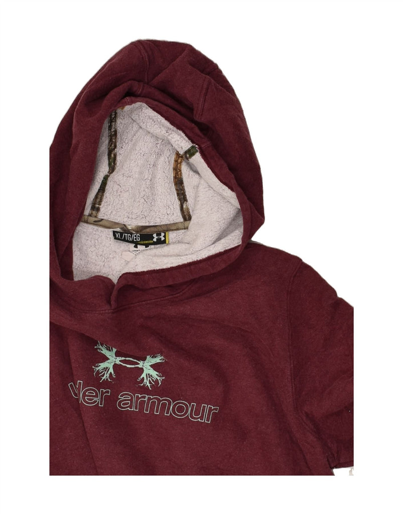 UNDER ARMOUR Womens Graphic Hoodie Jumper UK 18 XL Burgundy Cotton | Vintage Under Armour | Thrift | Second-Hand Under Armour | Used Clothing | Messina Hembry 