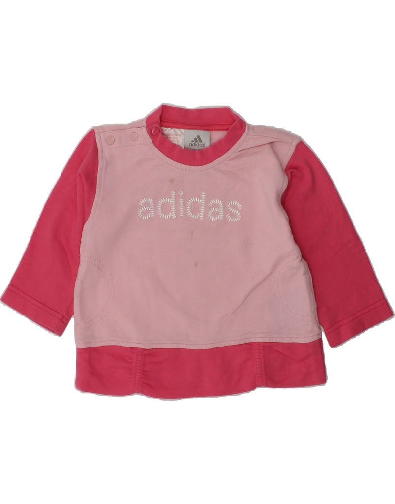 ADIDAS Baby Girls Graphic Sweatshirt Jumper 6-9 Months Pink Colourblock | Vintage Adidas | Thrift | Second-Hand Adidas | Used Clothing | Messina Hembry 