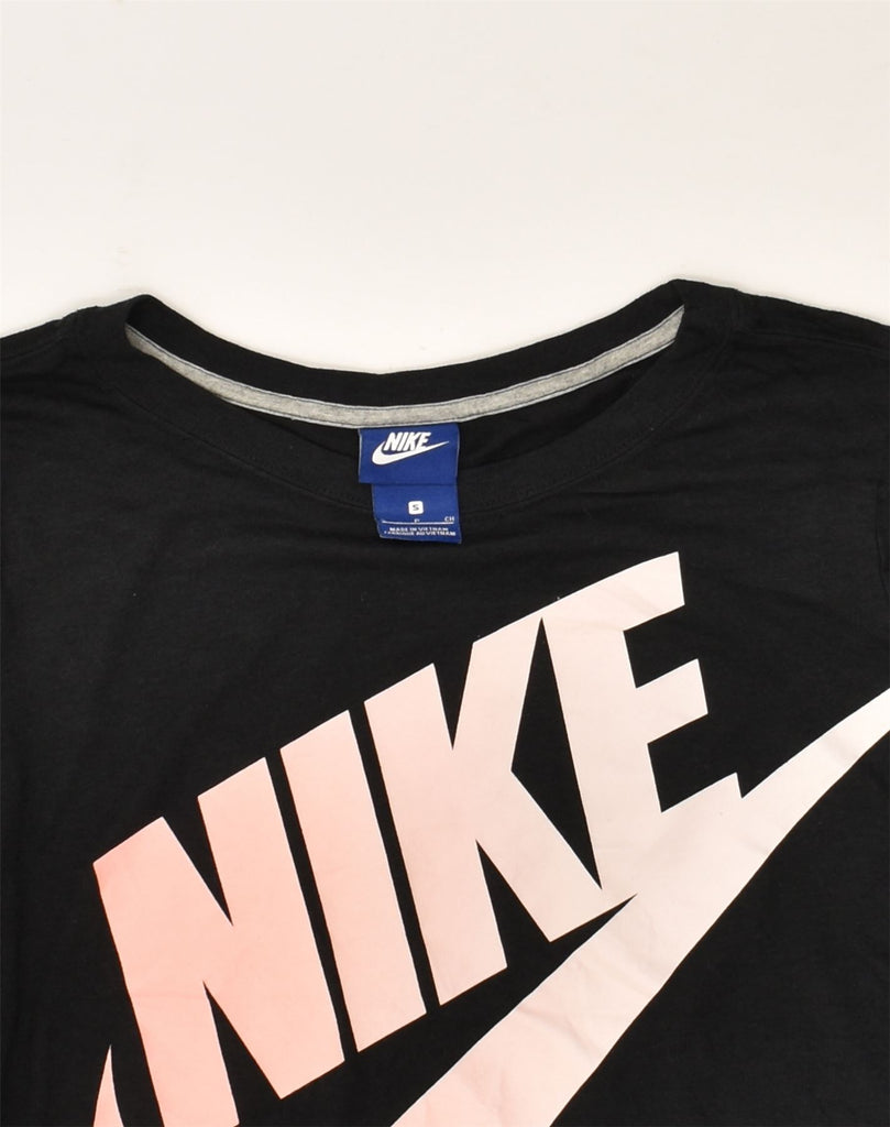 NIKE Womens Graphic T-Shirt Top UK 10 Small Black Polyester | Vintage Nike | Thrift | Second-Hand Nike | Used Clothing | Messina Hembry 