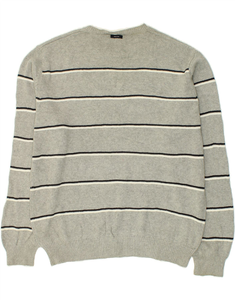 NAUTICA Mens Boat Neck Jumper Sweater Large Grey Striped Cotton | Vintage Nautica | Thrift | Second-Hand Nautica | Used Clothing | Messina Hembry 