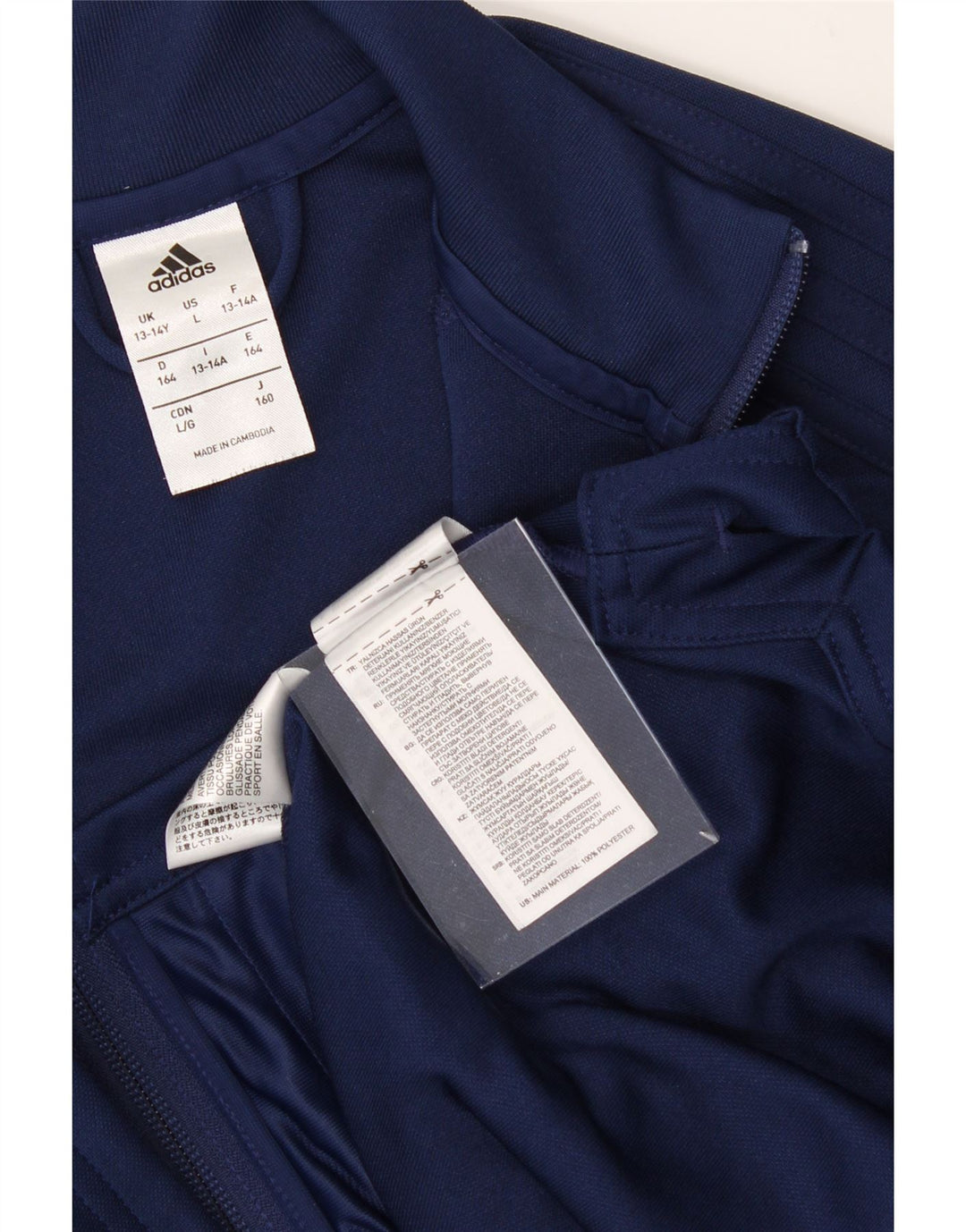 ADIDAS Boys Tracksuit Top Jacket 13-14 Years Navy Blue Polyester Vintage Adidas and Second-Hand Adidas from Messina Hembry 