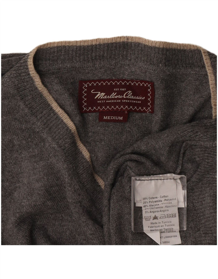 Marlboro Classics Mens V-Neck Jumper Sweater Medium Grey Cotton