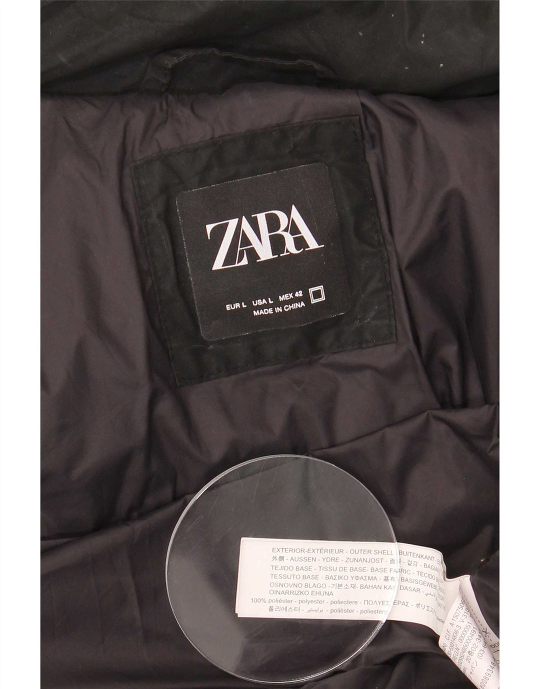 Zara Mens Padded Jacket UK 40 Large Black Polyester