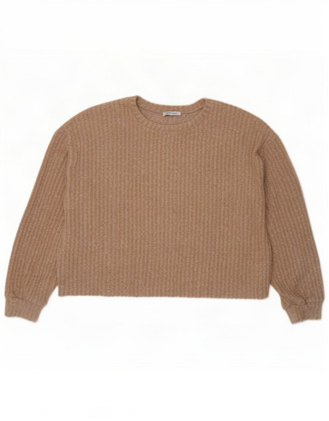 Zara Womens Crop Oversized Crew Neck Jumper Sweater UK 14 Medium Beige