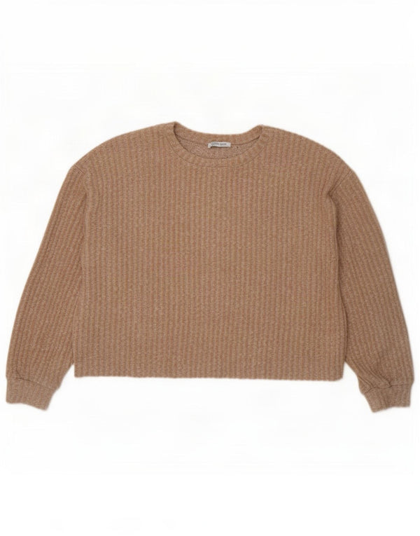 Zara Womens Crop Oversized Crew Neck Jumper Sweater UK 14 Medium Beige