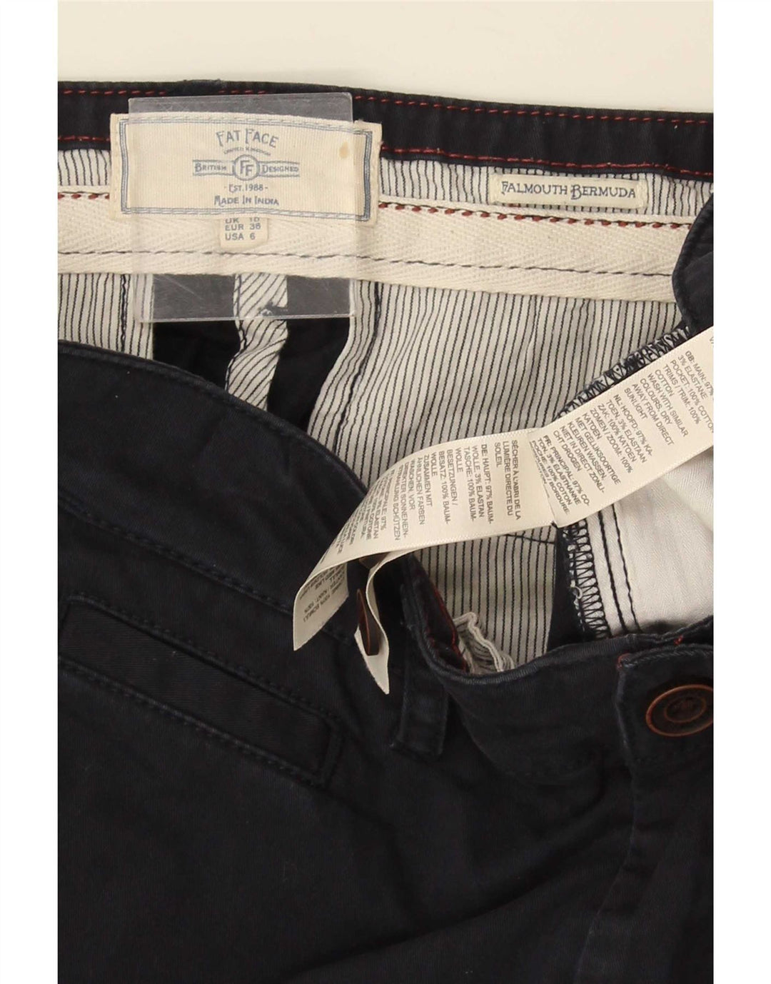 Fat Face Womens Bermuda Shorts UK 10 Small W32 Navy Blue Cotton