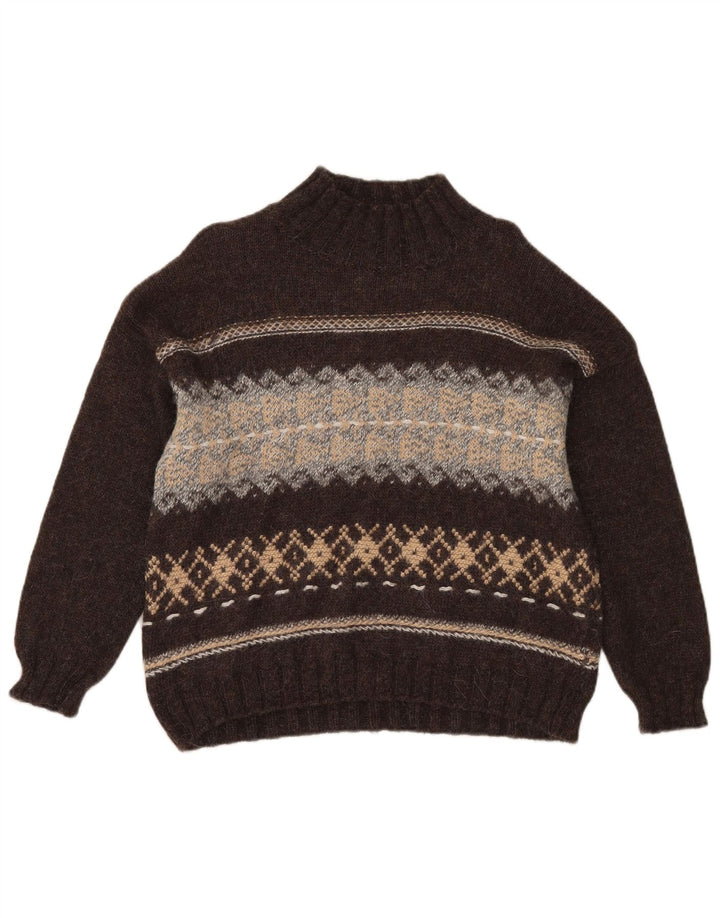Sisley Womens Turtle Neck Jumper Sweater UK 14 Medium Brown Fair Isle
