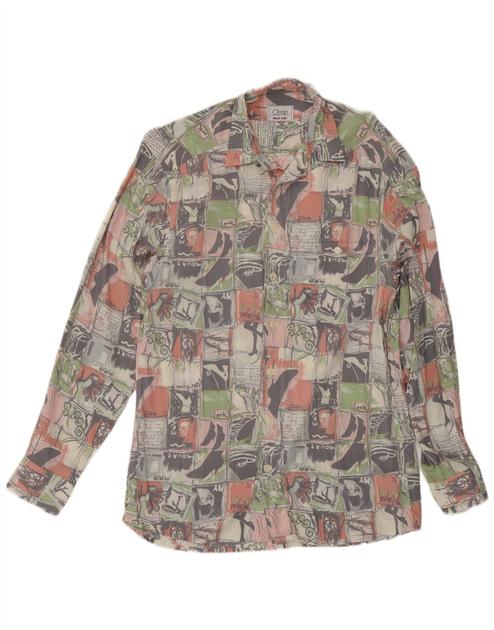 Olymp Mens Graphic Shirt Size 38 Medium Multicoloured Patchwork Viscose