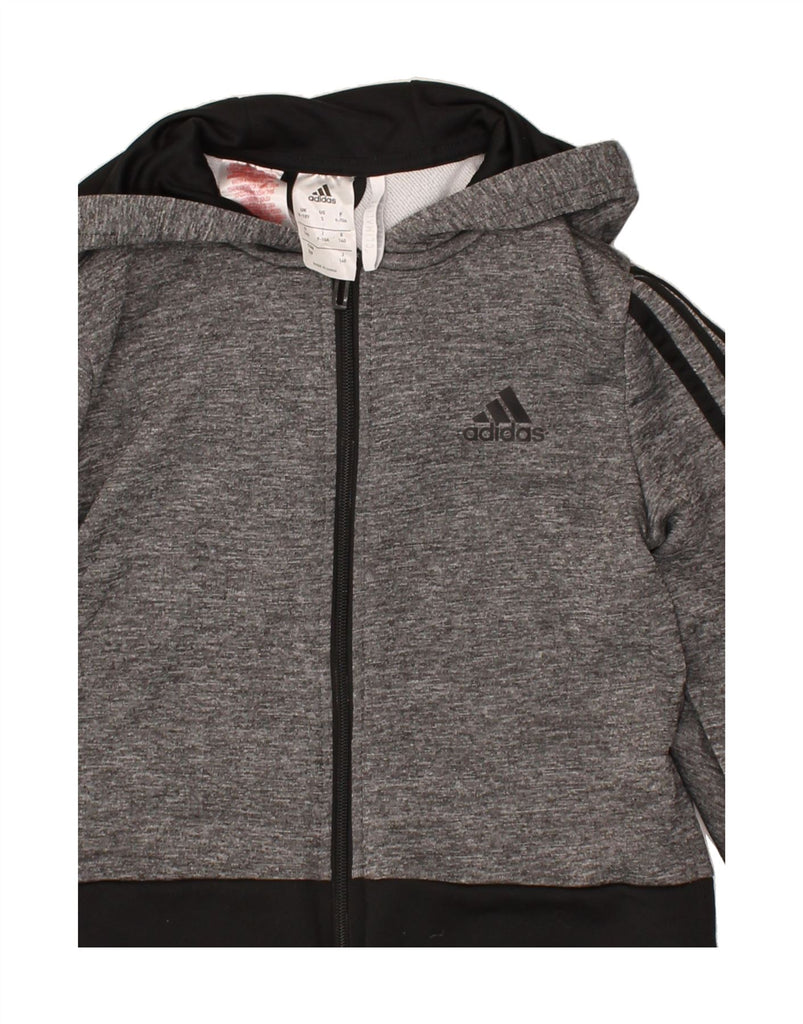 ADIDAS Girls Climalite Zip Hoodie Sweater 9-10 Years Grey Colourblock | Vintage Adidas | Thrift | Second-Hand Adidas | Used Clothing | Messina Hembry 