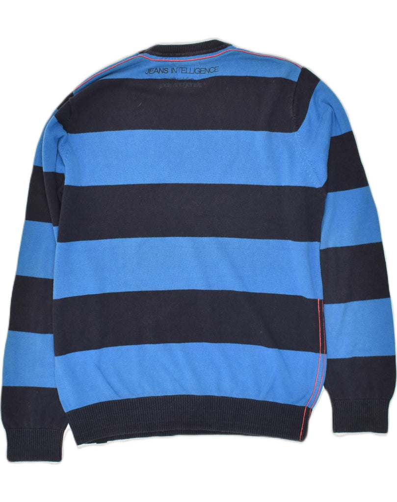 JACK & JONES Mens Graphic Crew Neck Jumper Sweater Medium Blue Striped | Vintage Jack & Jones | Thrift | Second-Hand Jack & Jones | Used Clothing | Messina Hembry 