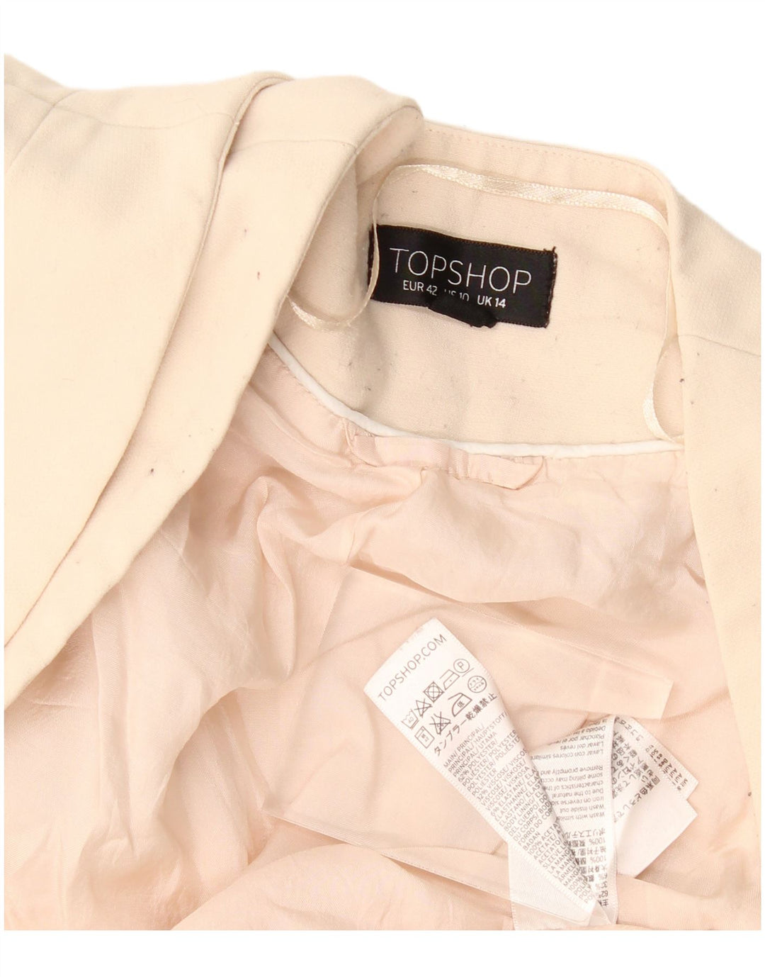 Topshop Womens Crop Open Blazer Jacket UK 14 Large Beige Polyester