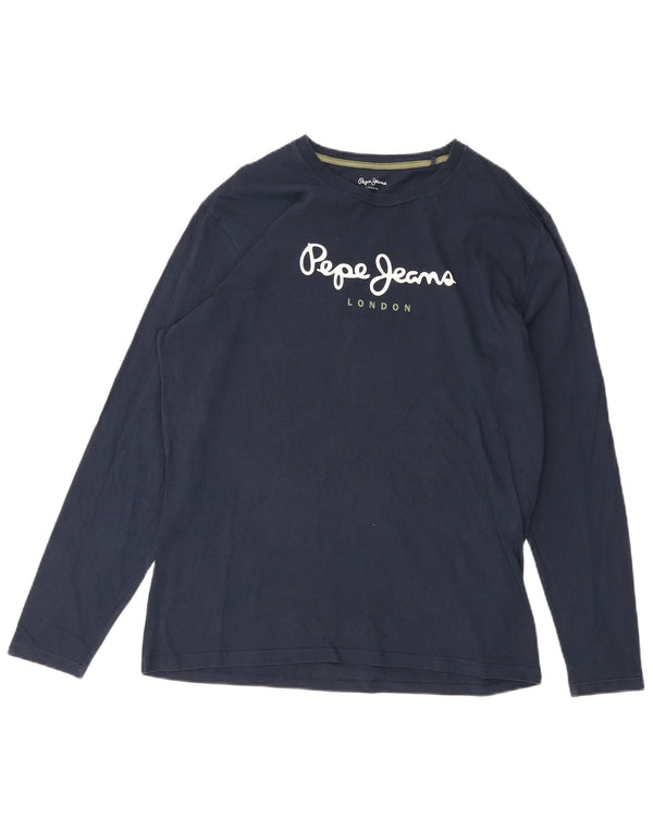 PEPE JEANS Mens Regular Fit Graphic Top Long Sleeve XL Navy Blue Cotton