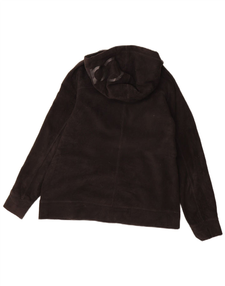 CALVIN KLEIN Womens Graphic Hooded Fleece Jacket UK 14 Medium Black