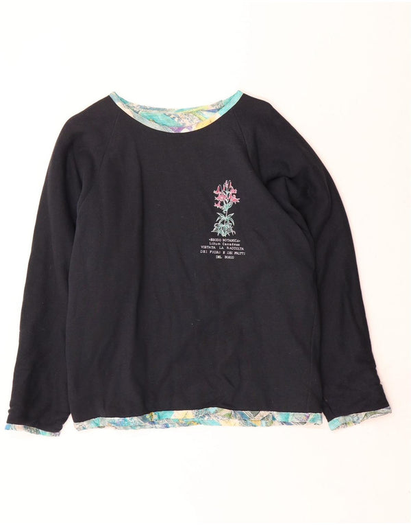 Vintage Womens Reversible Top Long Sleeve UK 16 Large Navy Blue Cotton