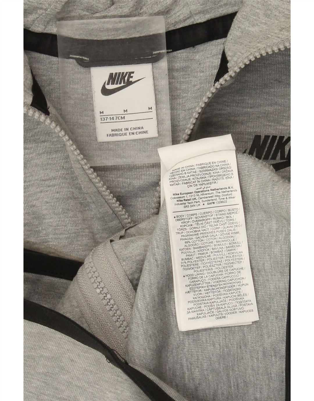 NIKE Boys Zip Hoodie Sweater 10-11 Years Medium Grey Striped Cotton