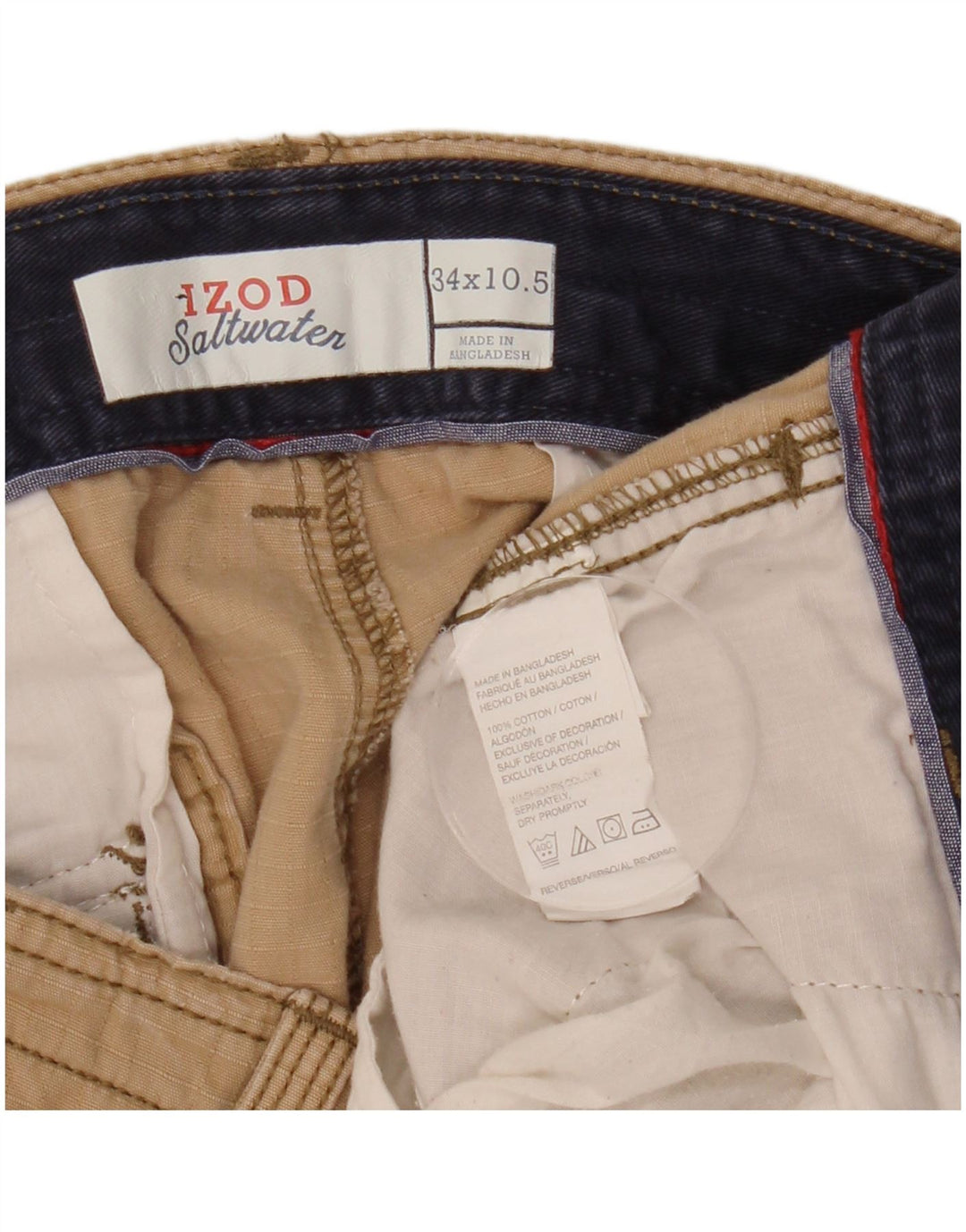 IZOD Mens Salt Water Cargo Shorts W34 Large  Beige Check Cotton