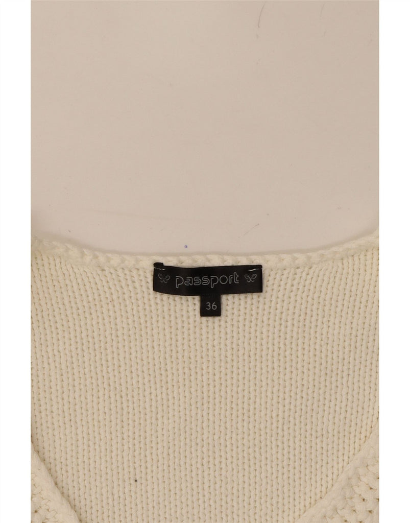 PASSPORTS Womens Crop V-Neck Jumper Sweater EU 36 Small Off White Acrylic Vintage Passports and Second-Hand Passports from Messina Hembry 